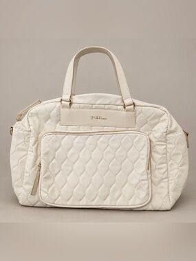 Bella Russo Ivory Quilted 17.7” Weekend Duffel Travel Carry-On Gym Crossbody Bag